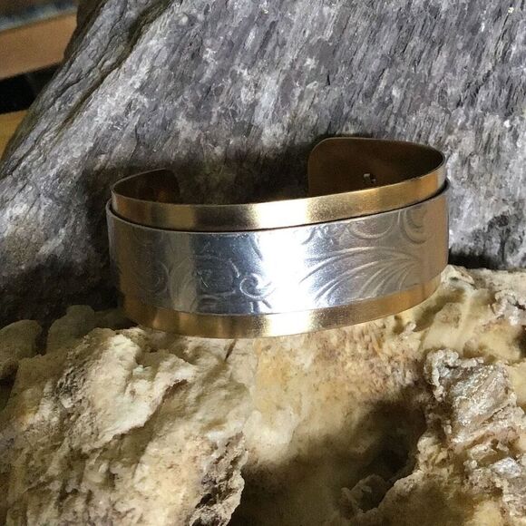 Bracelet, Brass Mixed Metals Bracelet Cuff, Aluminum, Handmade, NEW, Artisan - Picture 2 of 5